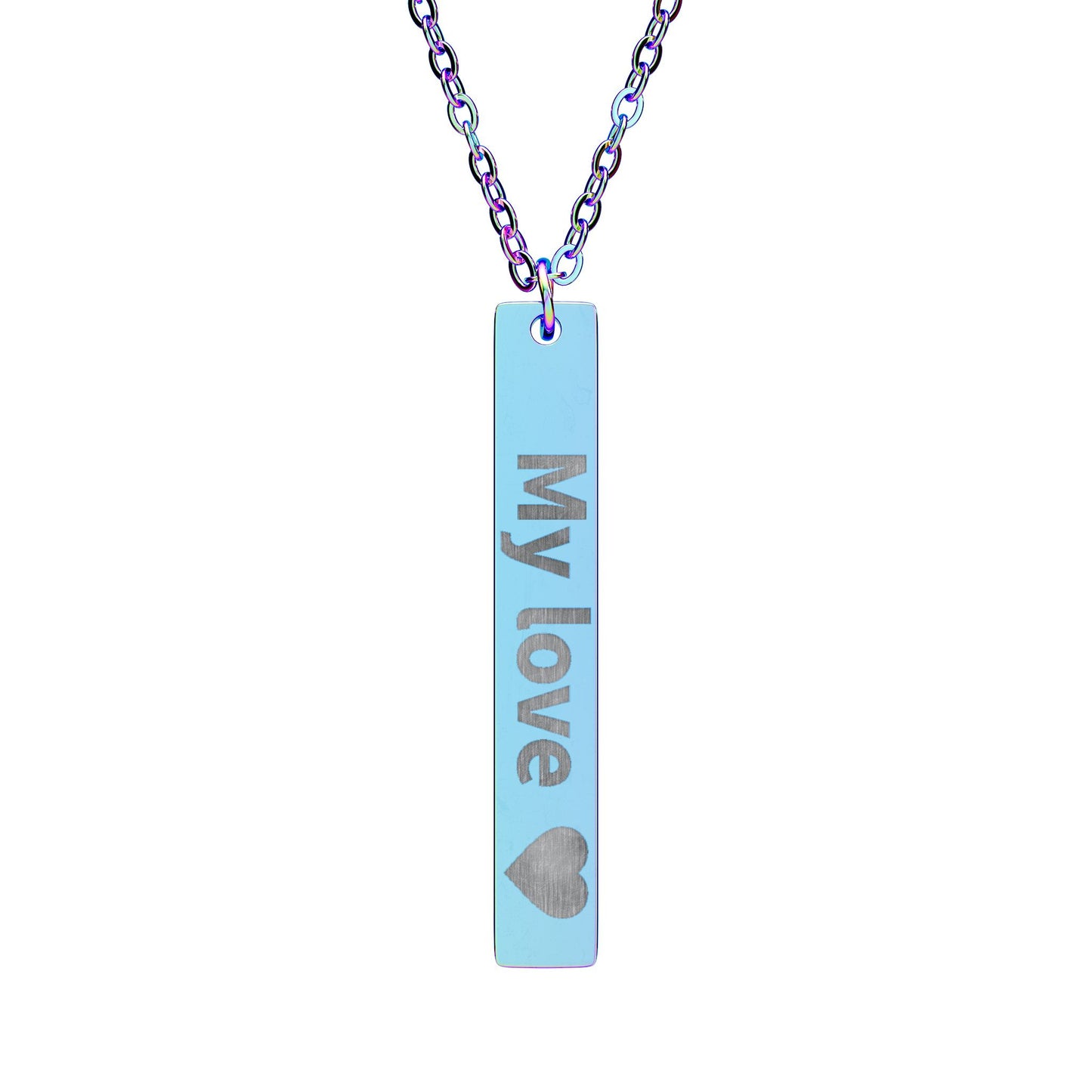Engravable Vertical Bar Necklace — Personalized "My love" Heart Pendant