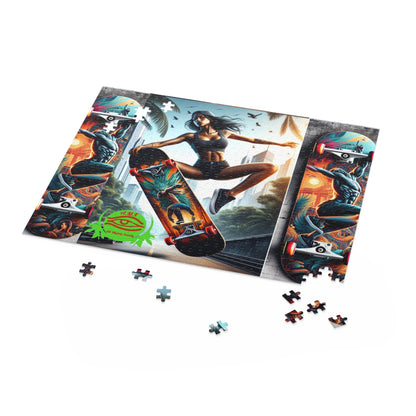 Skateboard Girl Puzzle — 120/252/500-Piece Urban Skate Art Jigsaw