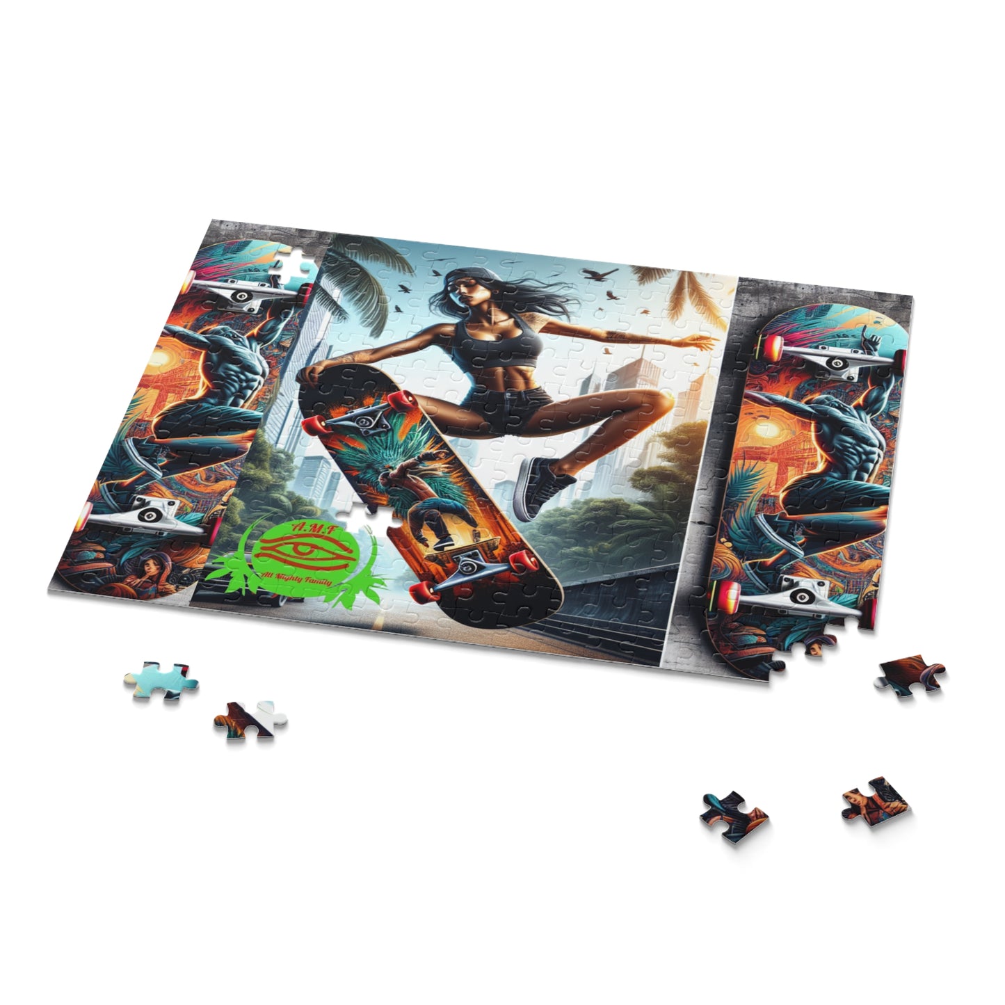 Skateboard Girl Puzzle — 120/252/500-Piece Urban Skate Art Jigsaw