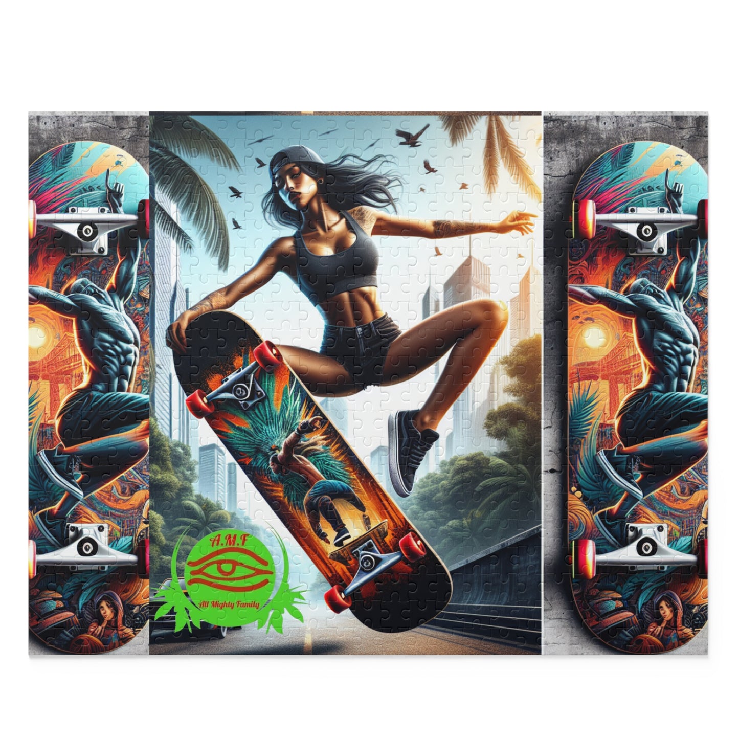 Skateboard Girl Puzzle — 120/252/500-Piece Urban Skate Art Jigsaw