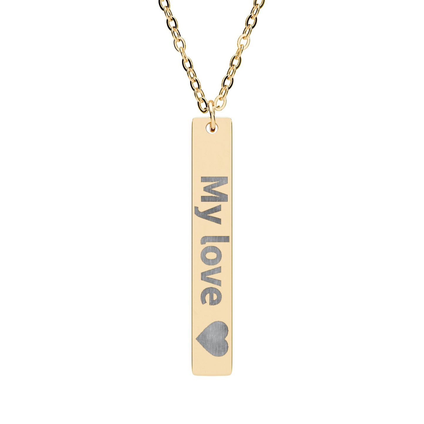 Engravable Vertical Bar Necklace — Personalized "My love" Heart Pendant