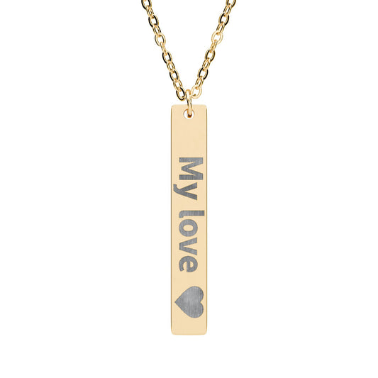 Engravable Vertical Bar Necklace — Personalized "My love" Heart Pendant