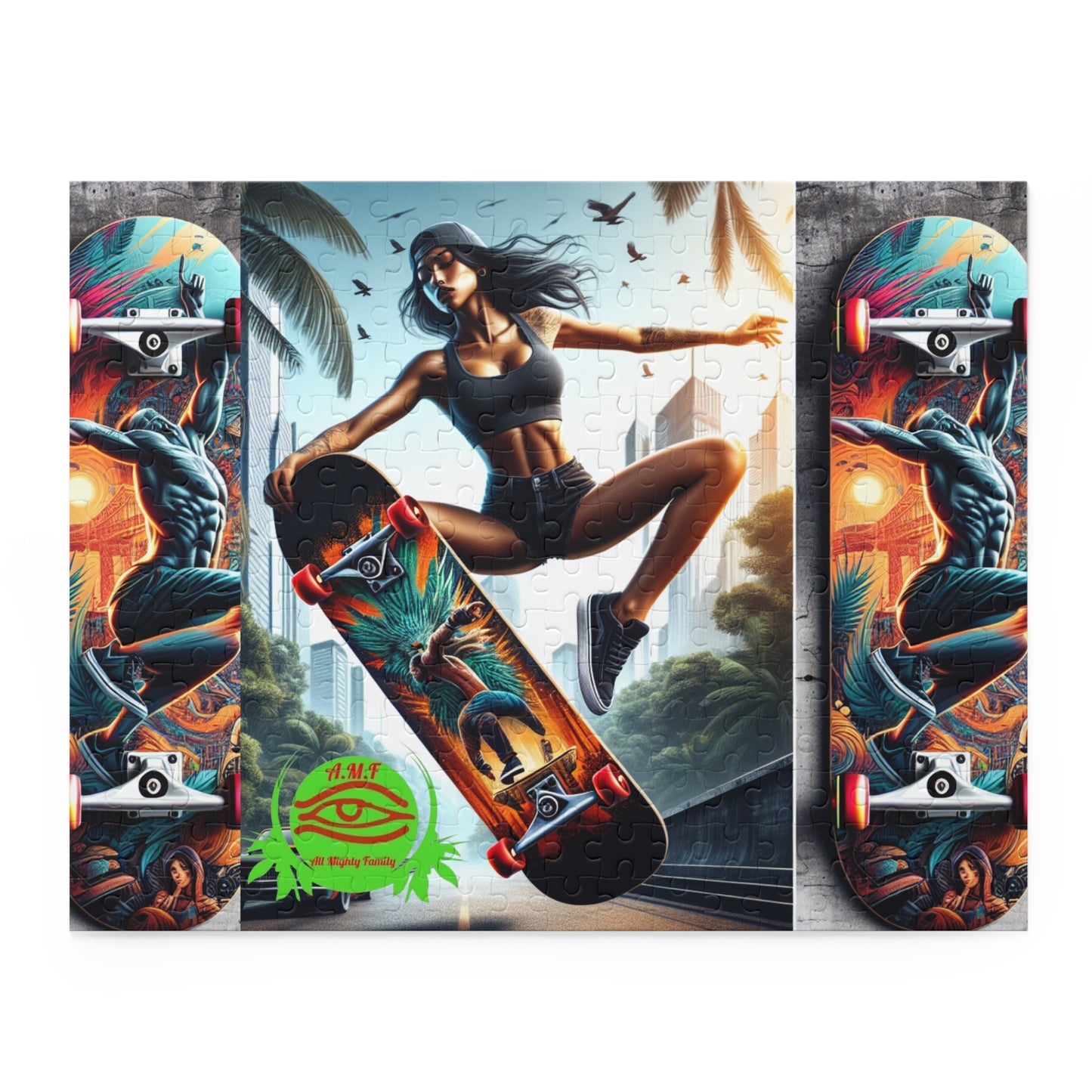 Skateboard Girl Puzzle — 120/252/500-Piece Urban Skate Art Jigsaw