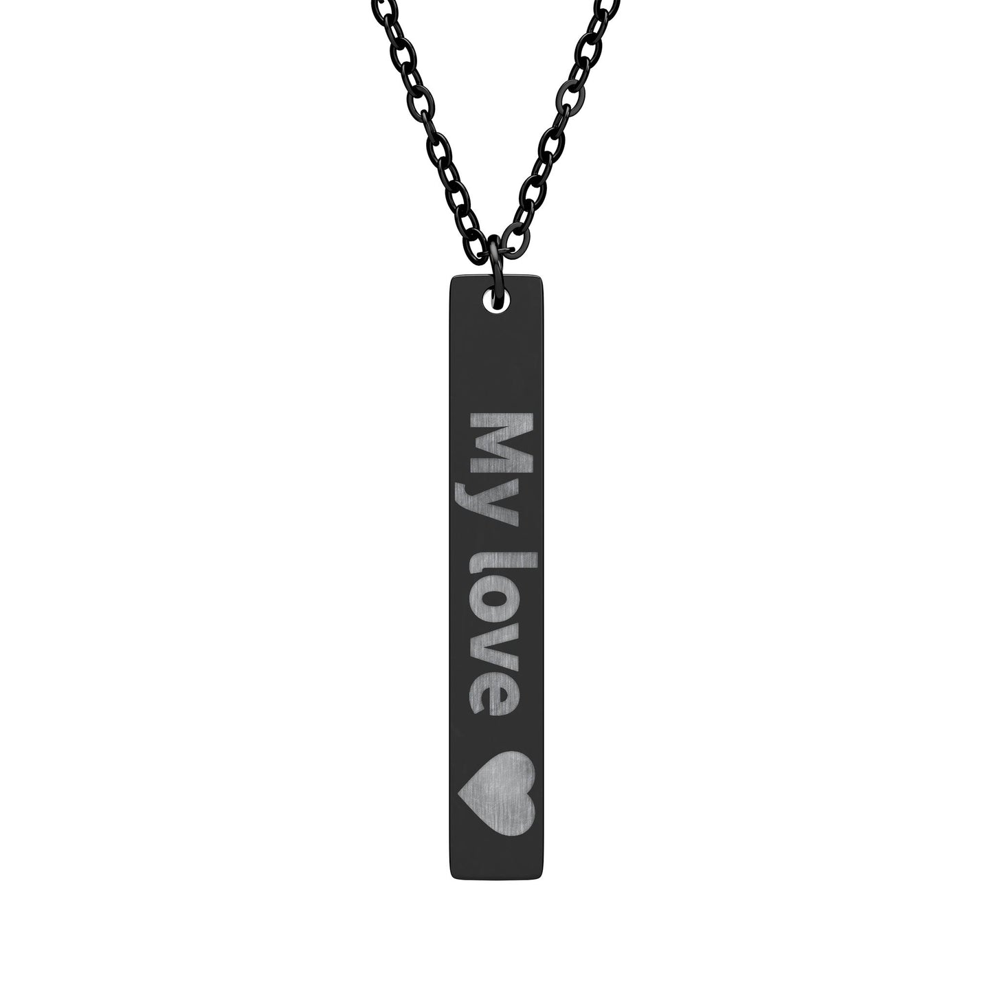 Engravable Vertical Bar Necklace — Personalized "My love" Heart Pendant