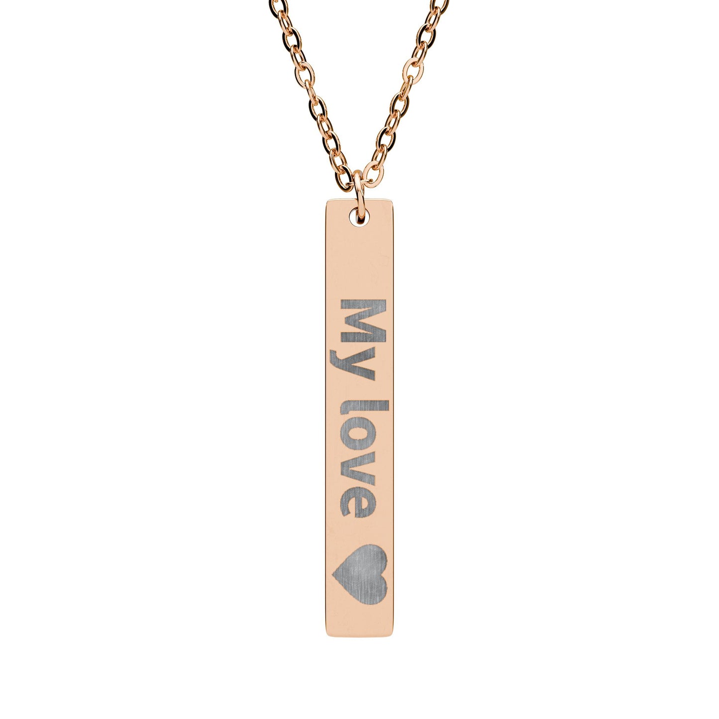 Engravable Vertical Bar Necklace — Personalized "My love" Heart Pendant